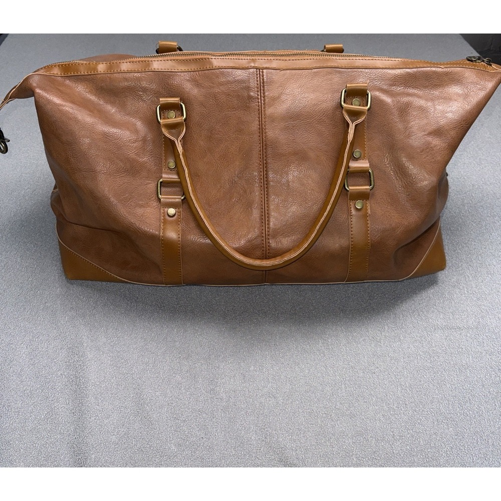 BAOSHA Brown Faux Leather Weekender Duffel Travel Bag Carry On Overnight Large - Picture 6 of 9